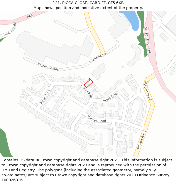 121, PICCA CLOSE, CARDIFF, CF5 6XR: Location map and indicative extent of plot