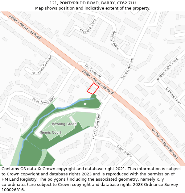 121, PONTYPRIDD ROAD, BARRY, CF62 7LU: Location map and indicative extent of plot