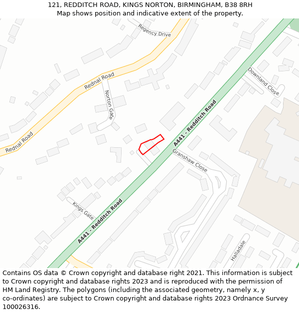 121, REDDITCH ROAD, KINGS NORTON, BIRMINGHAM, B38 8RH: Location map and indicative extent of plot