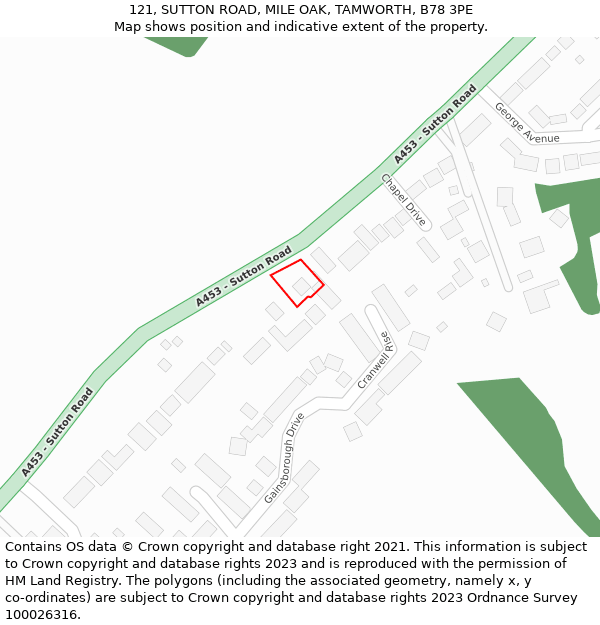 121, SUTTON ROAD, MILE OAK, TAMWORTH, B78 3PE: Location map and indicative extent of plot