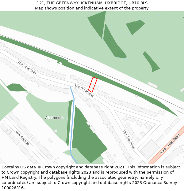 121, THE GREENWAY, ICKENHAM, UXBRIDGE, UB10 8LS: Location map and indicative extent of plot