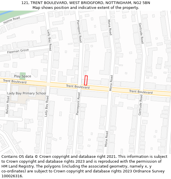 121, TRENT BOULEVARD, WEST BRIDGFORD, NOTTINGHAM, NG2 5BN: Location map and indicative extent of plot