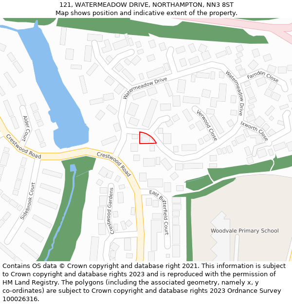 121, WATERMEADOW DRIVE, NORTHAMPTON, NN3 8ST: Location map and indicative extent of plot