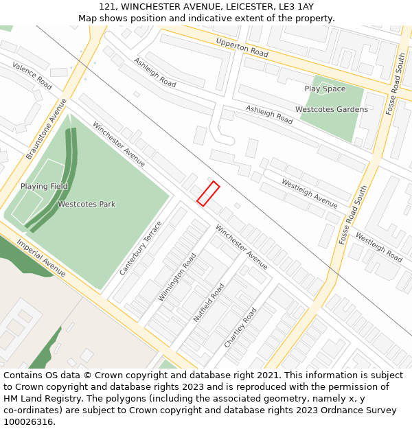 121, WINCHESTER AVENUE, LEICESTER, LE3 1AY: Location map and indicative extent of plot