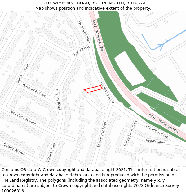 1210, WIMBORNE ROAD, BOURNEMOUTH, BH10 7AF: Location map and indicative extent of plot