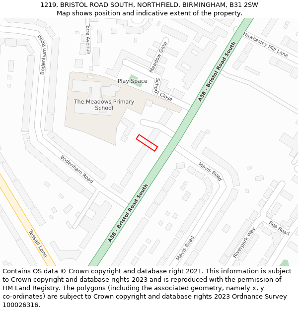 1219, BRISTOL ROAD SOUTH, NORTHFIELD, BIRMINGHAM, B31 2SW: Location map and indicative extent of plot