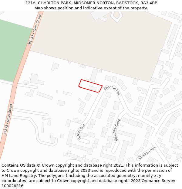 121A, CHARLTON PARK, MIDSOMER NORTON, RADSTOCK, BA3 4BP: Location map and indicative extent of plot