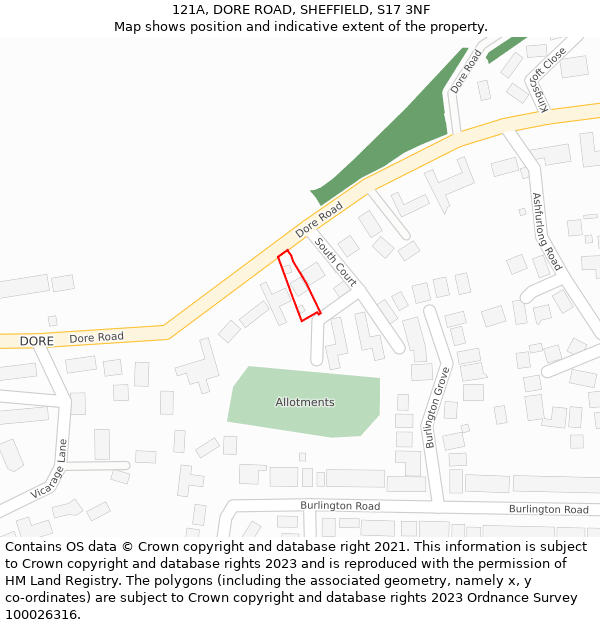 121A, DORE ROAD, SHEFFIELD, S17 3NF: Location map and indicative extent of plot