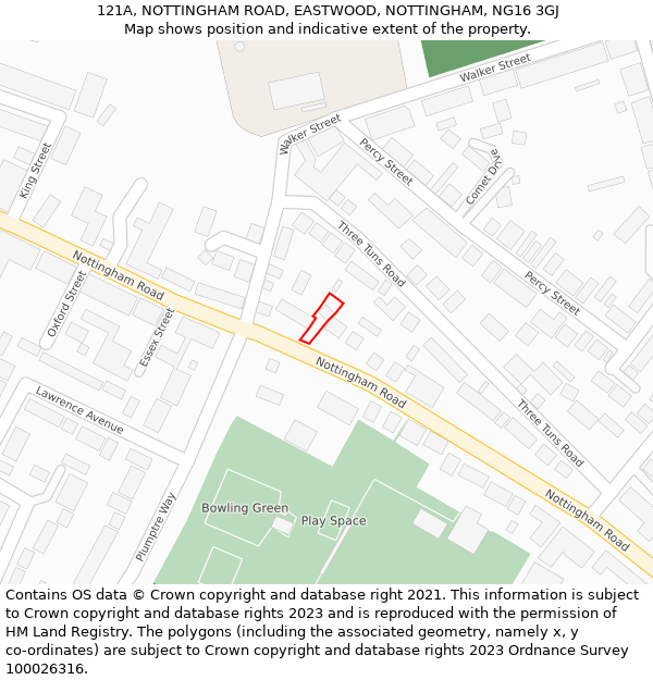 121A, NOTTINGHAM ROAD, EASTWOOD, NOTTINGHAM, NG16 3GJ: Location map and indicative extent of plot