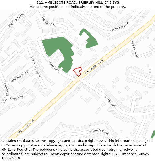 122, AMBLECOTE ROAD, BRIERLEY HILL, DY5 2YG: Location map and indicative extent of plot