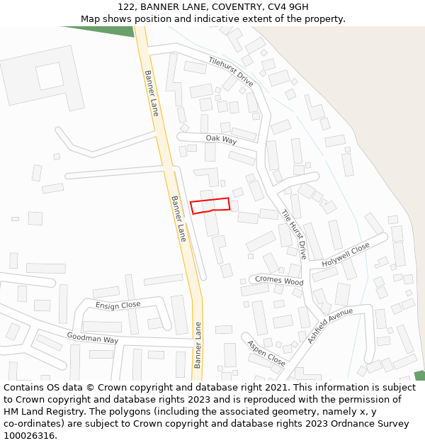 122, BANNER LANE, COVENTRY, CV4 9GH: Location map and indicative extent of plot