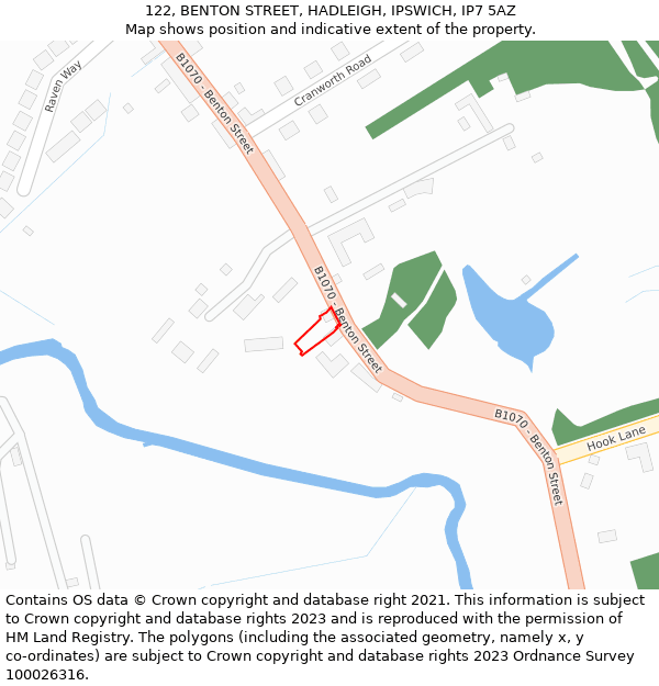 122, BENTON STREET, HADLEIGH, IPSWICH, IP7 5AZ: Location map and indicative extent of plot