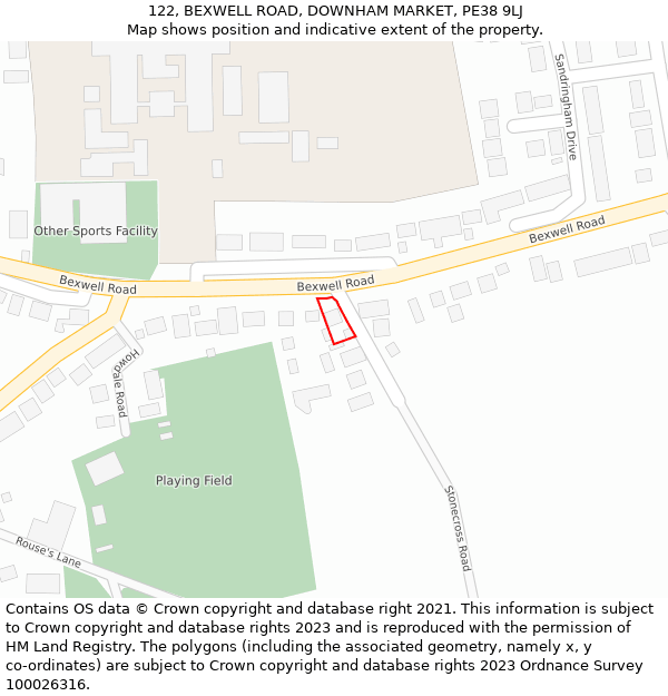 122, BEXWELL ROAD, DOWNHAM MARKET, PE38 9LJ: Location map and indicative extent of plot