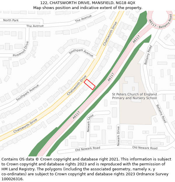 122, CHATSWORTH DRIVE, MANSFIELD, NG18 4QX: Location map and indicative extent of plot