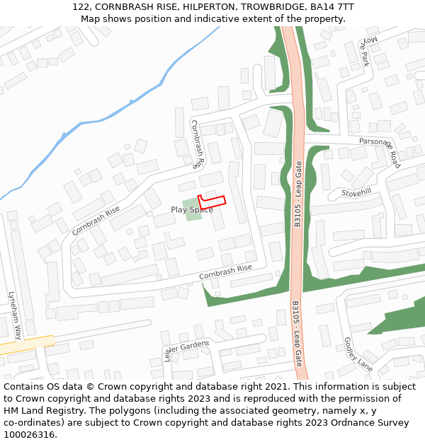 122, CORNBRASH RISE, HILPERTON, TROWBRIDGE, BA14 7TT: Location map and indicative extent of plot