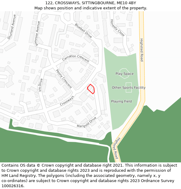 122, CROSSWAYS, SITTINGBOURNE, ME10 4BY: Location map and indicative extent of plot