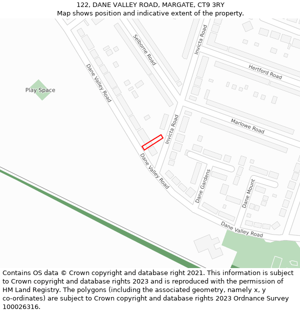 122, DANE VALLEY ROAD, MARGATE, CT9 3RY: Location map and indicative extent of plot