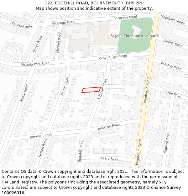 122, EDGEHILL ROAD, BOURNEMOUTH, BH9 2PU: Location map and indicative extent of plot