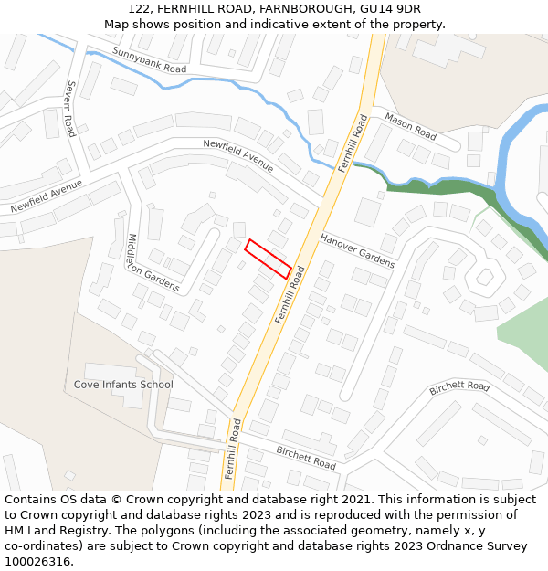 122, FERNHILL ROAD, FARNBOROUGH, GU14 9DR: Location map and indicative extent of plot