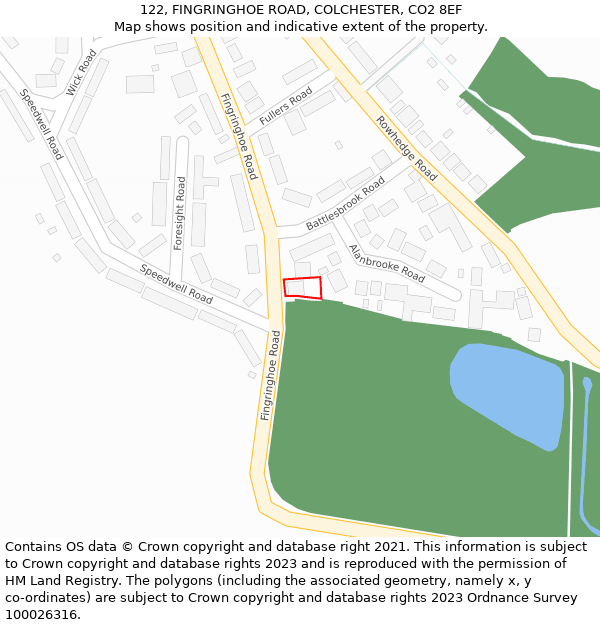 122, FINGRINGHOE ROAD, COLCHESTER, CO2 8EF: Location map and indicative extent of plot