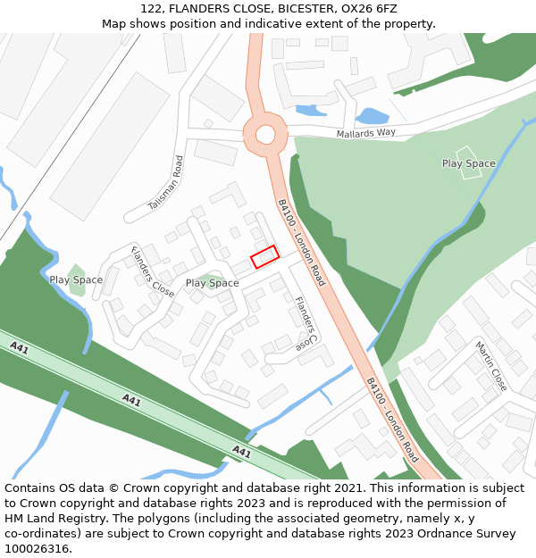 122, FLANDERS CLOSE, BICESTER, OX26 6FZ: Location map and indicative extent of plot