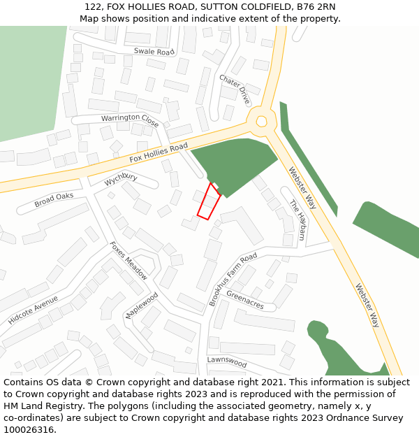 122, FOX HOLLIES ROAD, SUTTON COLDFIELD, B76 2RN: Location map and indicative extent of plot