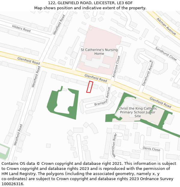 122, GLENFIELD ROAD, LEICESTER, LE3 6DF: Location map and indicative extent of plot