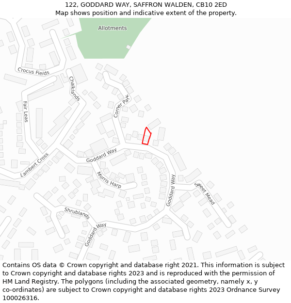 122, GODDARD WAY, SAFFRON WALDEN, CB10 2ED: Location map and indicative extent of plot