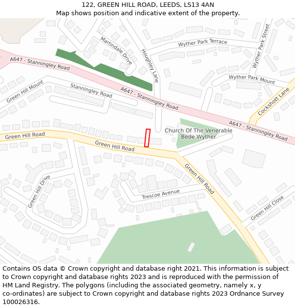 122, GREEN HILL ROAD, LEEDS, LS13 4AN: Location map and indicative extent of plot