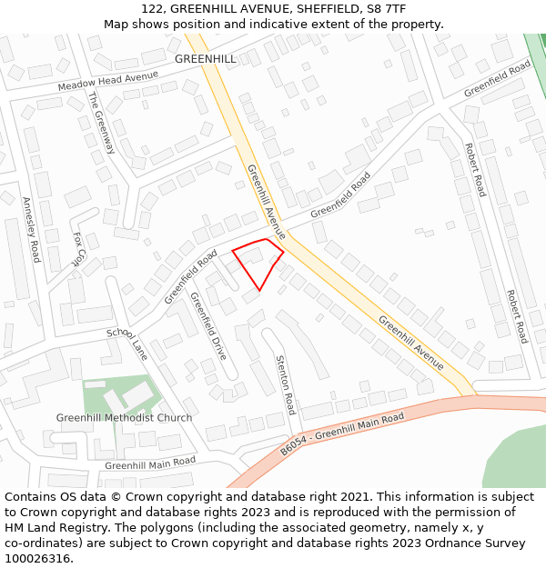 122, GREENHILL AVENUE, SHEFFIELD, S8 7TF: Location map and indicative extent of plot