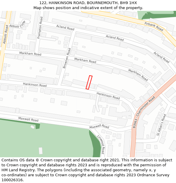 122, HANKINSON ROAD, BOURNEMOUTH, BH9 1HX: Location map and indicative extent of plot