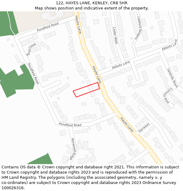 122, HAYES LANE, KENLEY, CR8 5HR: Location map and indicative extent of plot