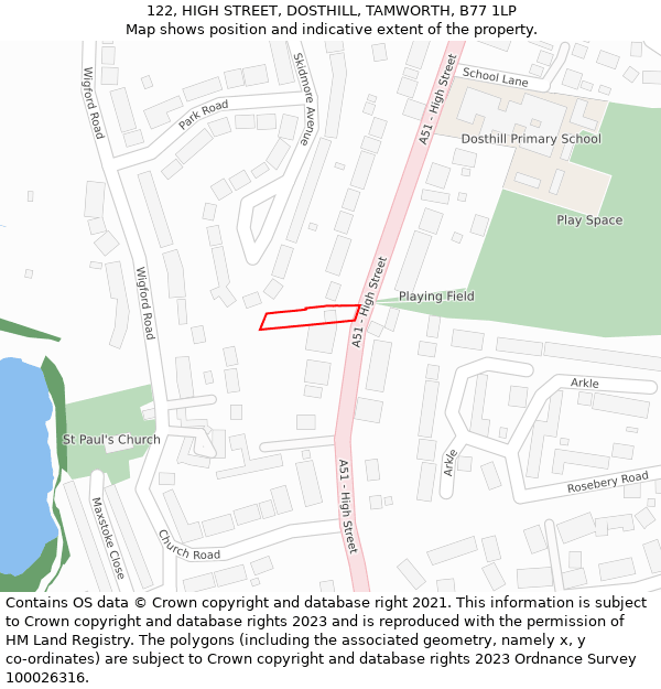 122, HIGH STREET, DOSTHILL, TAMWORTH, B77 1LP: Location map and indicative extent of plot