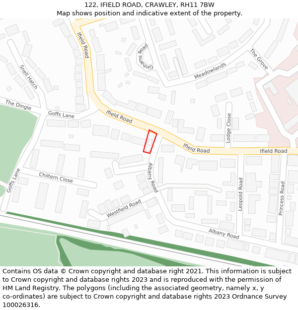 122, IFIELD ROAD, CRAWLEY, RH11 7BW: Location map and indicative extent of plot