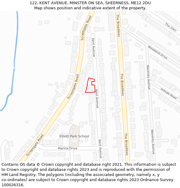 122, KENT AVENUE, MINSTER ON SEA, SHEERNESS, ME12 2DU: Location map and indicative extent of plot