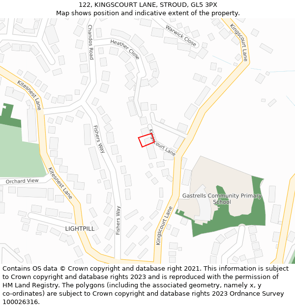 122, KINGSCOURT LANE, STROUD, GL5 3PX: Location map and indicative extent of plot