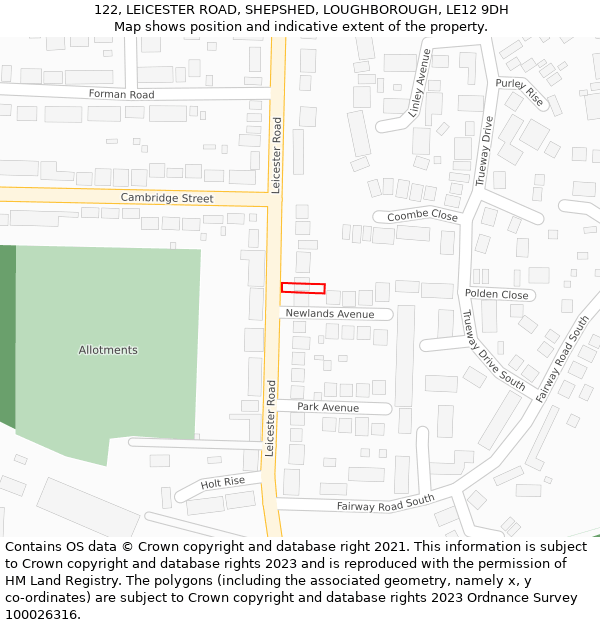122, LEICESTER ROAD, SHEPSHED, LOUGHBOROUGH, LE12 9DH: Location map and indicative extent of plot