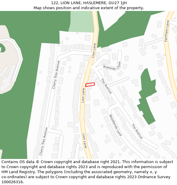 122, LION LANE, HASLEMERE, GU27 1JH: Location map and indicative extent of plot