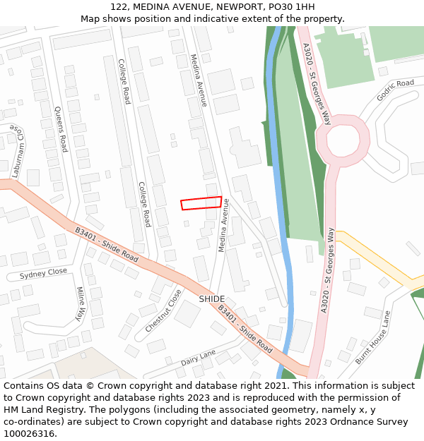 122, MEDINA AVENUE, NEWPORT, PO30 1HH: Location map and indicative extent of plot