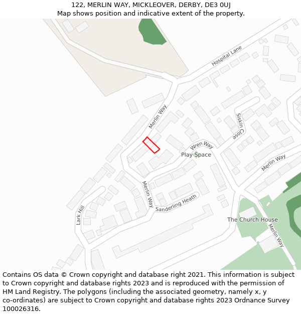 122, MERLIN WAY, MICKLEOVER, DERBY, DE3 0UJ: Location map and indicative extent of plot