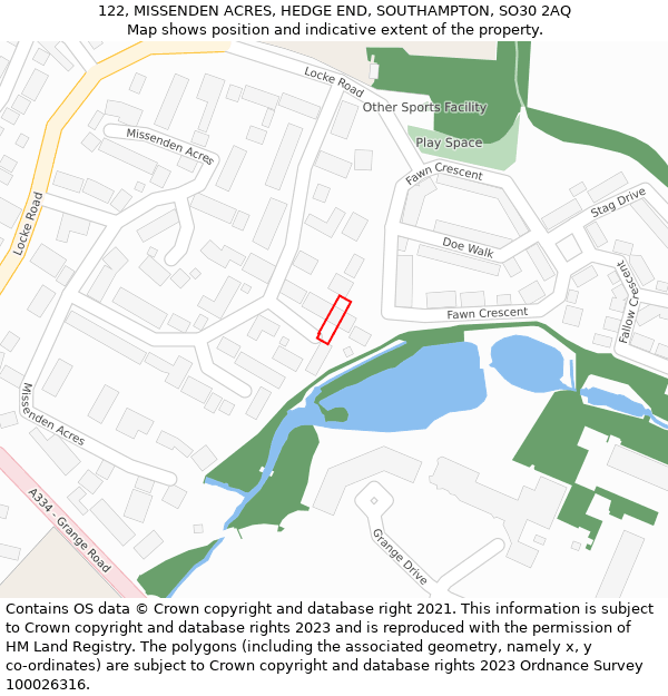 122, MISSENDEN ACRES, HEDGE END, SOUTHAMPTON, SO30 2AQ: Location map and indicative extent of plot