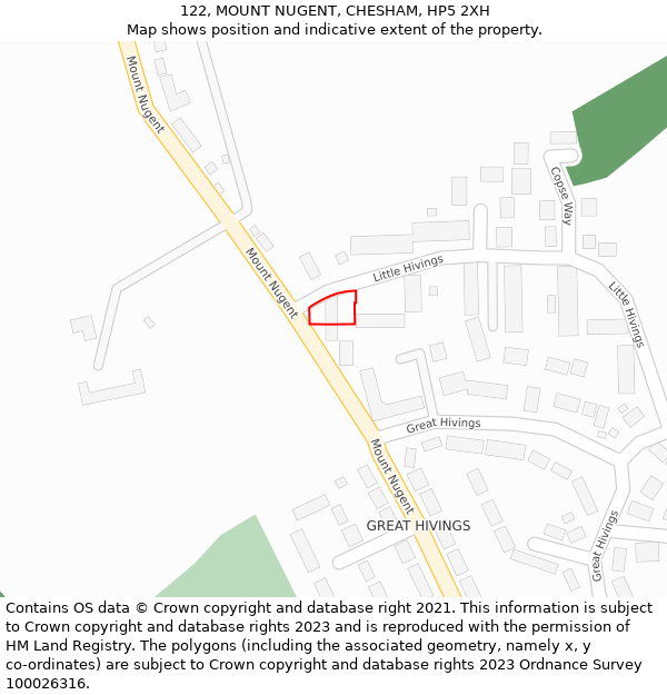 122, MOUNT NUGENT, CHESHAM, HP5 2XH: Location map and indicative extent of plot