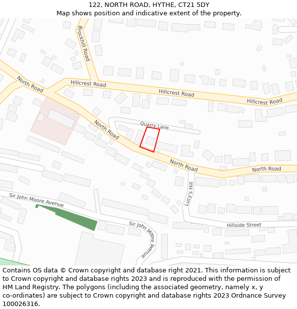 122, NORTH ROAD, HYTHE, CT21 5DY: Location map and indicative extent of plot