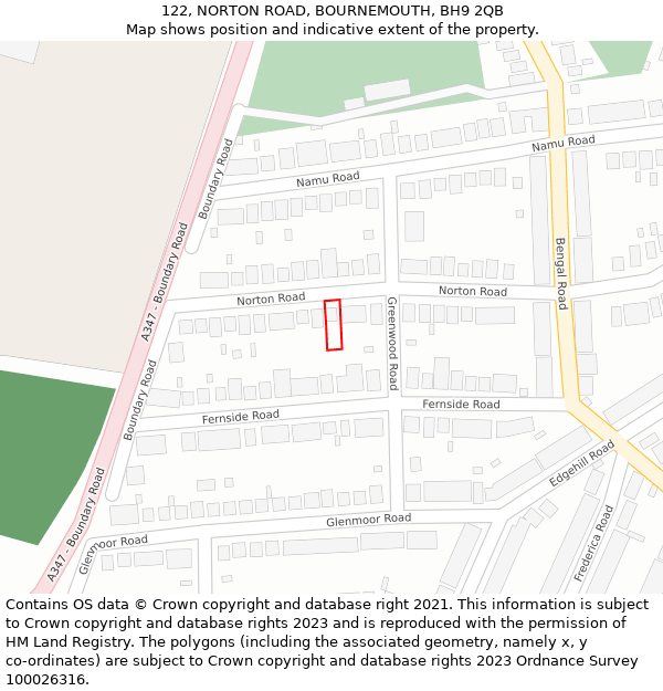 122, NORTON ROAD, BOURNEMOUTH, BH9 2QB: Location map and indicative extent of plot