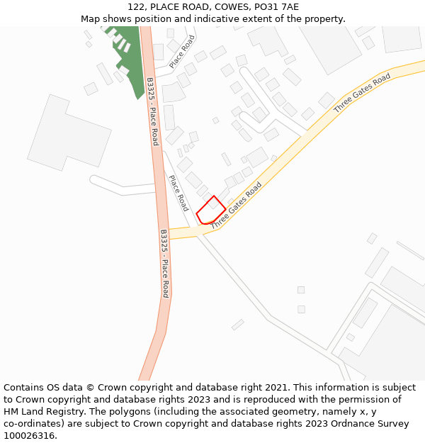 122, PLACE ROAD, COWES, PO31 7AE: Location map and indicative extent of plot