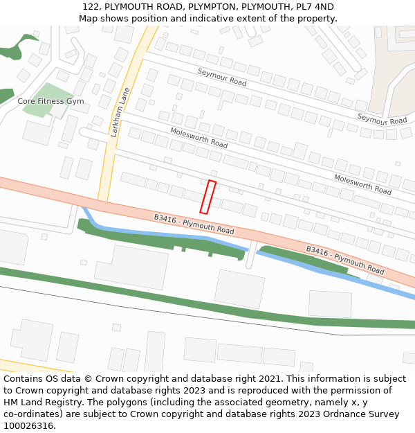 122, PLYMOUTH ROAD, PLYMPTON, PLYMOUTH, PL7 4ND: Location map and indicative extent of plot