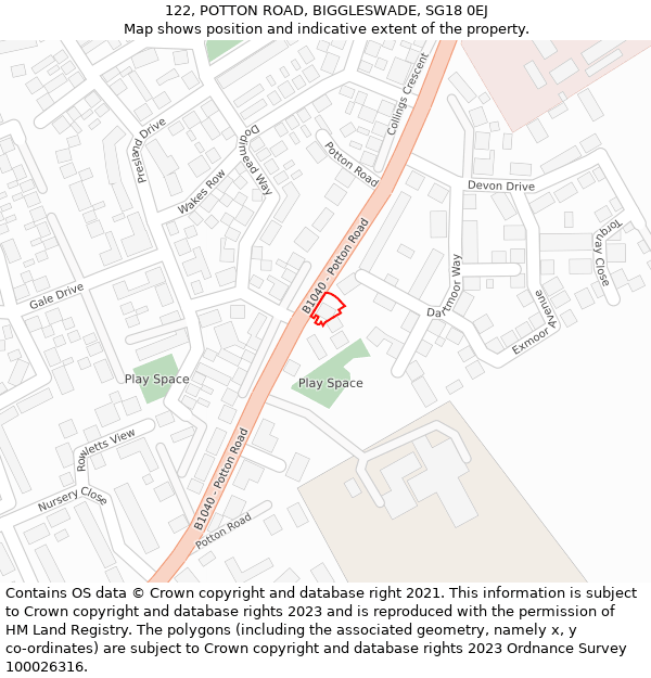 122, POTTON ROAD, BIGGLESWADE, SG18 0EJ: Location map and indicative extent of plot