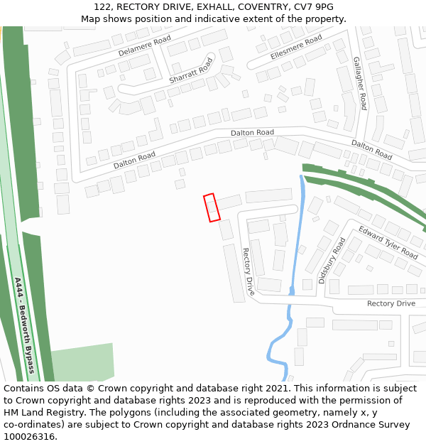 122, RECTORY DRIVE, EXHALL, COVENTRY, CV7 9PG: Location map and indicative extent of plot