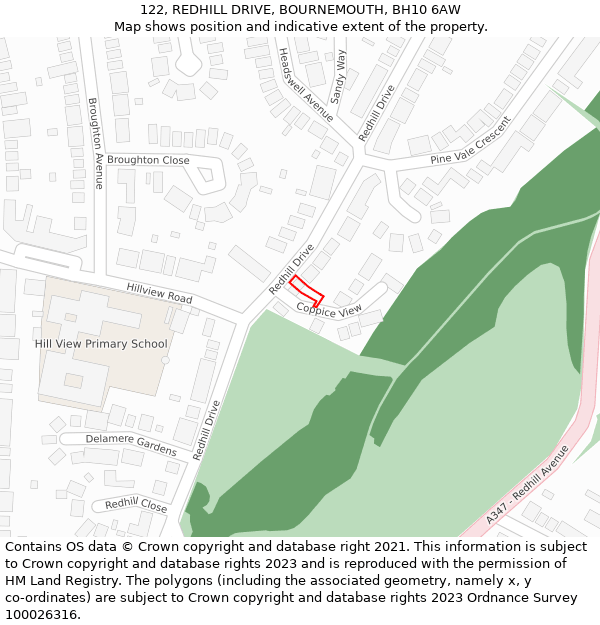 122, REDHILL DRIVE, BOURNEMOUTH, BH10 6AW: Location map and indicative extent of plot