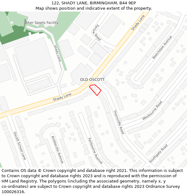 122, SHADY LANE, BIRMINGHAM, B44 9EP: Location map and indicative extent of plot